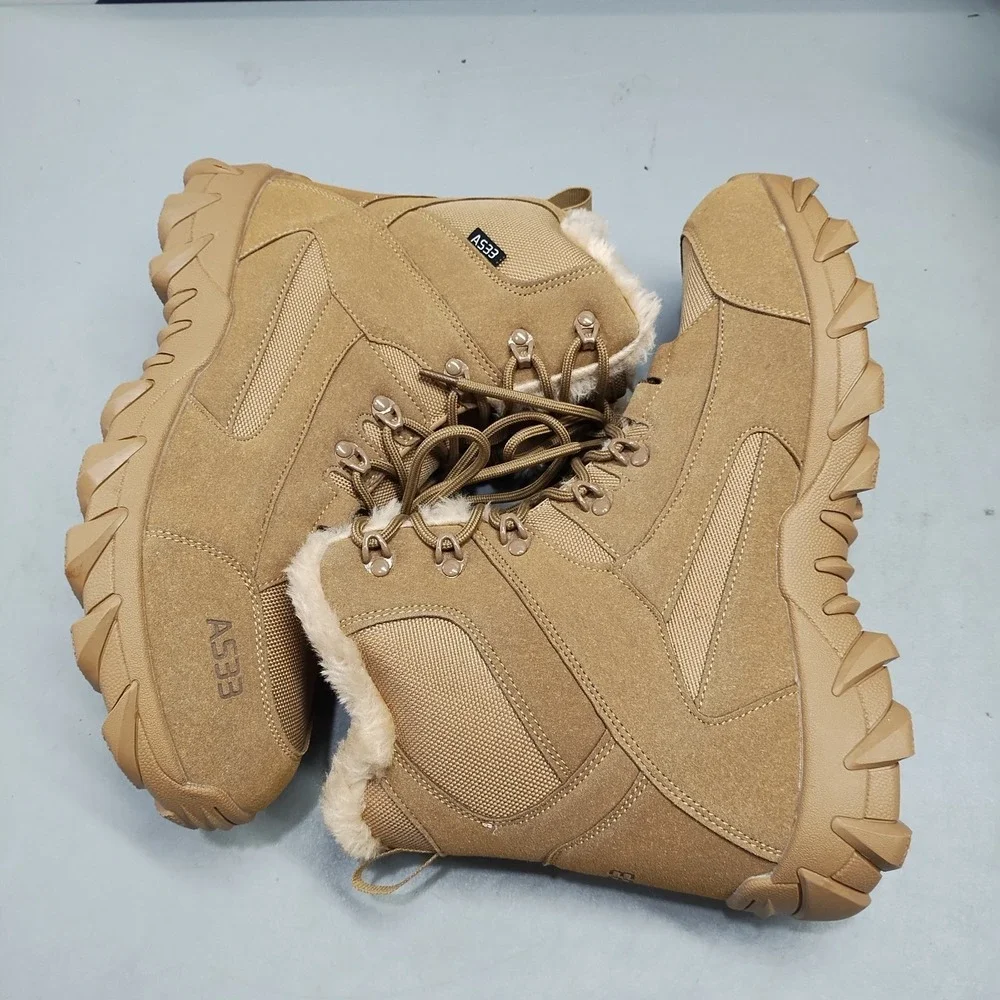 AS33 Tactical Snow Boots Mens US 11 Brown Faux Fur Lined Waterproof Lace Up EUC